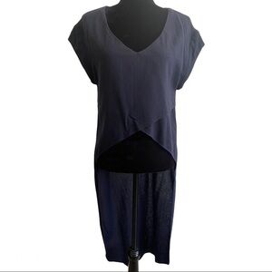 Zara trafaluc hi low long tail blouse navy S